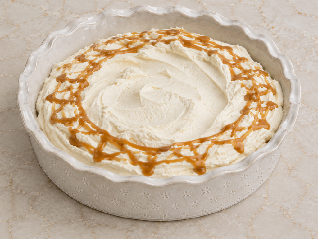 Drizzle caramel across the top of cheesecake filling.